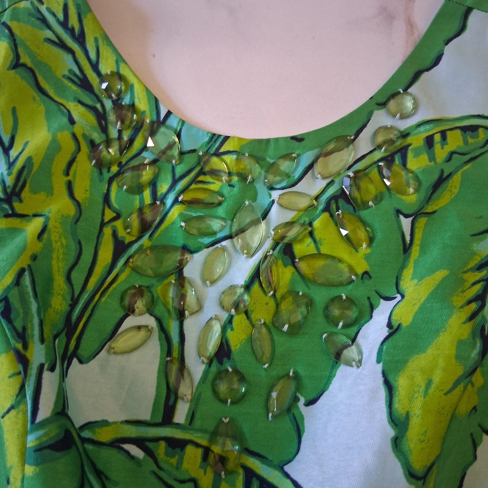 Vineyard Vines Green Leaf Midi Dress Silk Blend - Picture 6 of 13